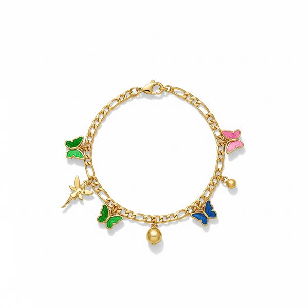 Pulsera dijes mariposas hada dorada fondo blanco catálogo | Gheller Joyería