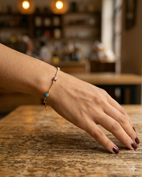 Pulsera Cadena Serpiente Ojo Turco — Nazar Dorado con Cadena Snake - Foto 1 | Gheller Joyería
